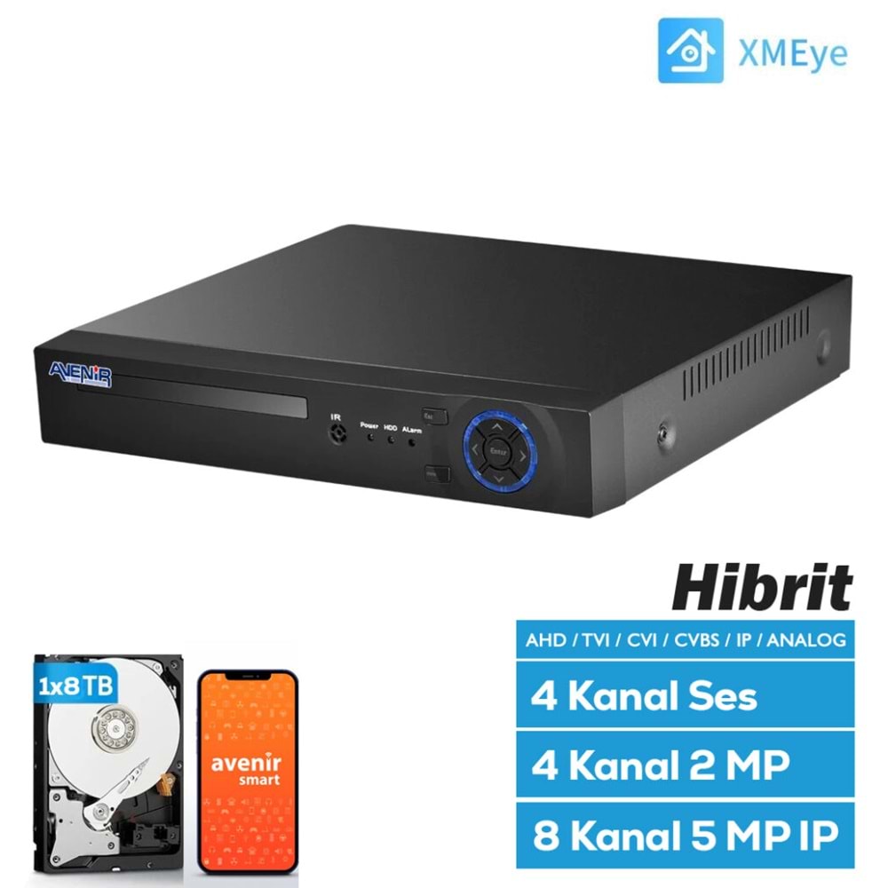AVENİR AV-TC04M 5MP DESTEĞİ H.265 4 KANAL 8TB DESTEĞİ XMEYE KAYIT CİHAZI
