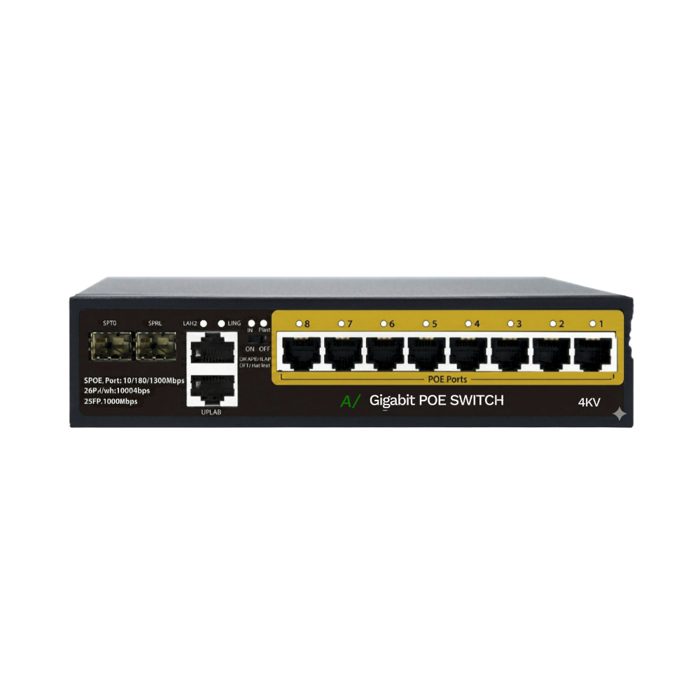 DZ-GPOE408 8 PORT POE GİGABİT SWİTCH 10X GİGABİT+2X SFP YILDIRIM VE KISA DEVREYE KARŞI DAYANIKLI