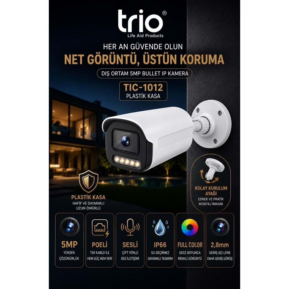 TRİO TİC-1012 IP 5MP SESLİ COLOR BULLET KAMERA (PLASTİK KASA)