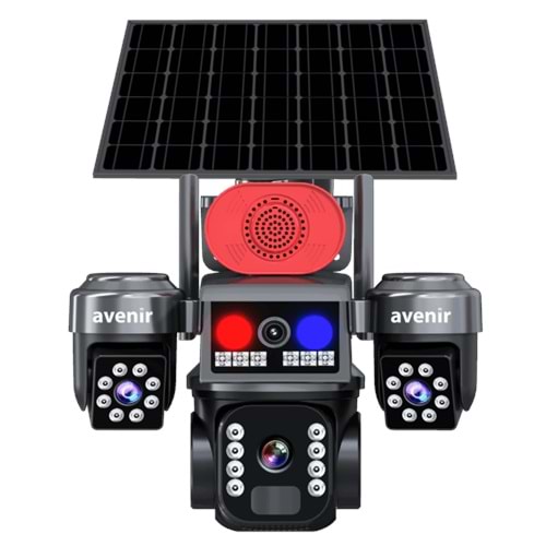 AV-S463 6MP 3 Kameralı SIM Kartlı Güneş Panelli PTZ Güvenlik Kamerası
