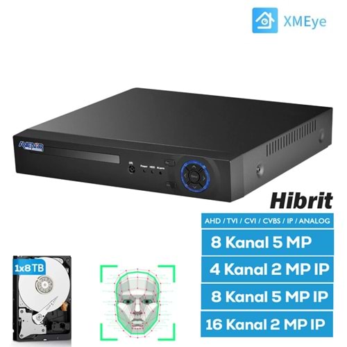 AVENİR AV-TC08M 5MP DESTEĞİ H.265 8 KANAL 8TB DESTEĞİ XMY KAYIT CİHAZI