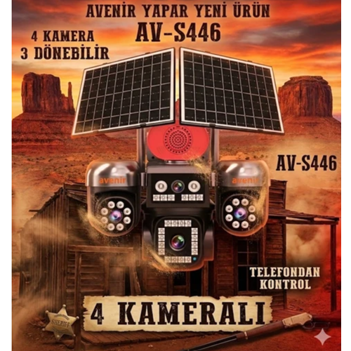 AVENİR AV-S446 12MP 3XPT 4 KAMERALI PTZ 4G SİM KARTLI SOLAR KAMERA