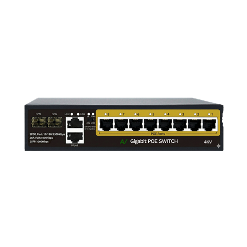 DZ-GPOE408 8 PORT POE GİGABİT SWİTCH 10X GİGABİT+2X SFP YILDIRIM VE KISA DEVREYE KARŞI DAYANIKLI