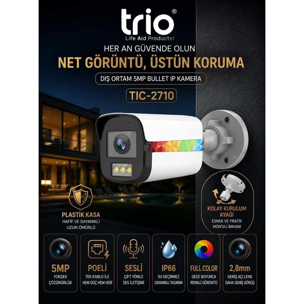 TRİO TİC-2710 IP 5MP SESLİ COLOR BULLET KAMERA (PLASTİK KASA)