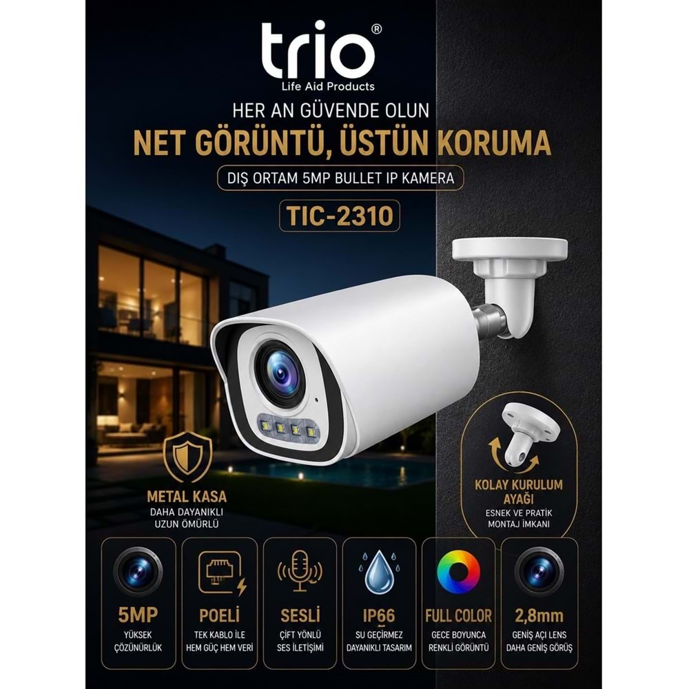 TRİO TİC-1910 IP 5MP SESLİ COLOR BULLET KAMERA (METAL KASA)
